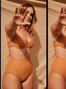 Curve Model Bree McCann in Code B High waisted Bikini Brown Mustard colour